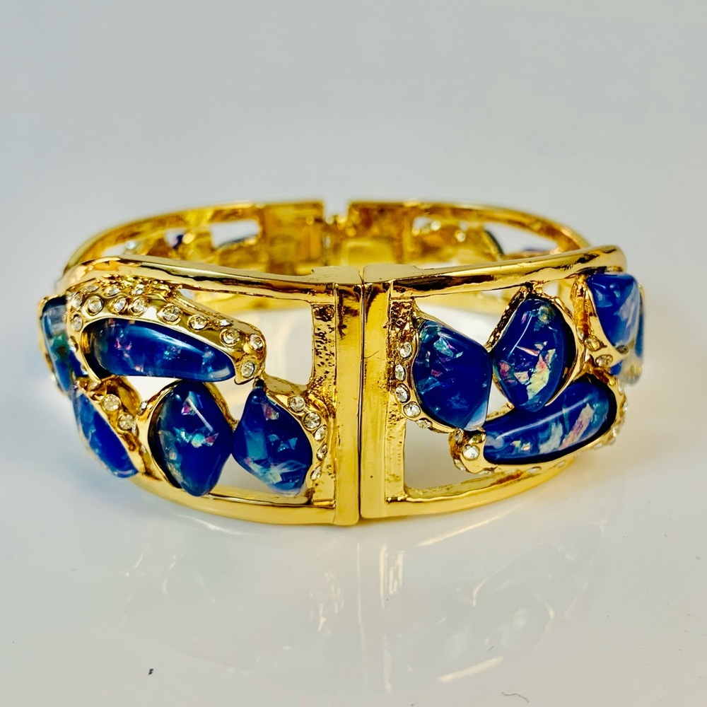 Kara Ross Blue Resin and Clear Crystal Bangle Bracelet